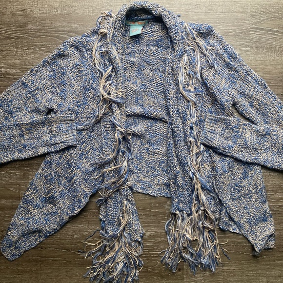 Flying Tomato Knit Cardigan Blue Fringe Size Large - Picture 2 of 5